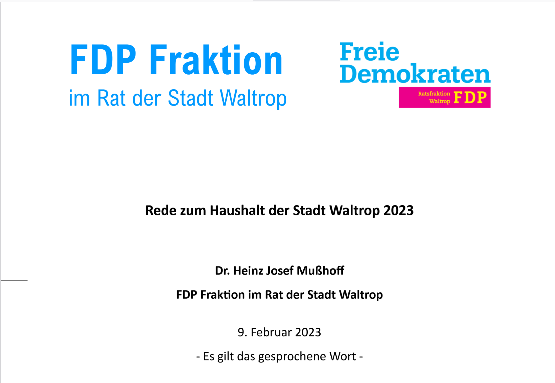 Haushaltsrede 2023