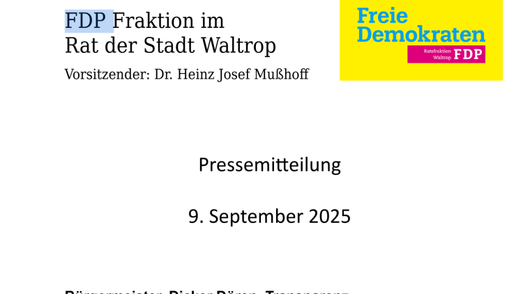 Pressemitteilung der FDP-Ratsfraktion zum Dicken Dören